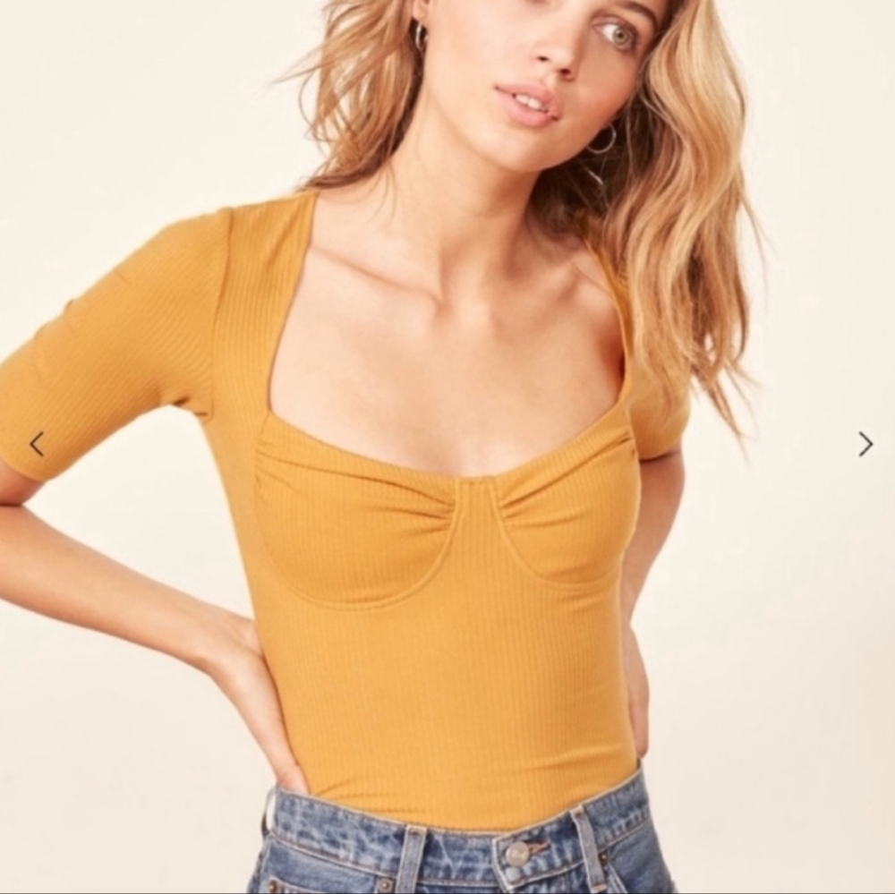 Reformation Alicia Yellow Ribbed Top